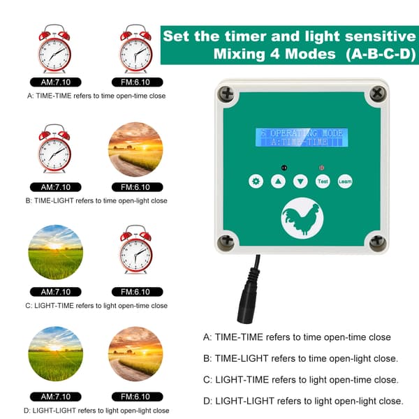 Automatisk Kycklingflapp, Timer & Ljus Sensor, Rostfritt Stål Design,grön