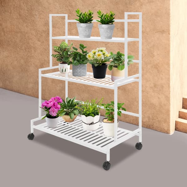 Växtställ, 3-nivåers förvaring, modern design,Vit