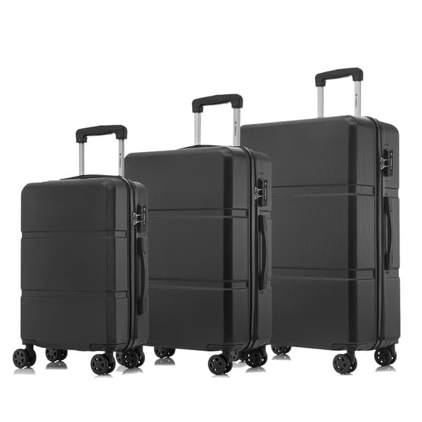 Kuffertsæt, Holdbart ABS-materiale, TSA-lås,Sort (20+24+28 tommer)