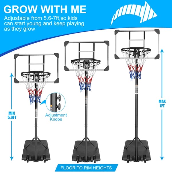 Basketballkurv, Justerbar Højde, Bærbart Design,Sort