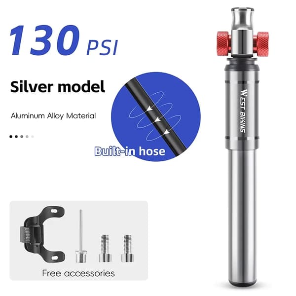Cykelpump, Högtryck, Kompatibel med Schrader- och Presta-ventiler,Silver