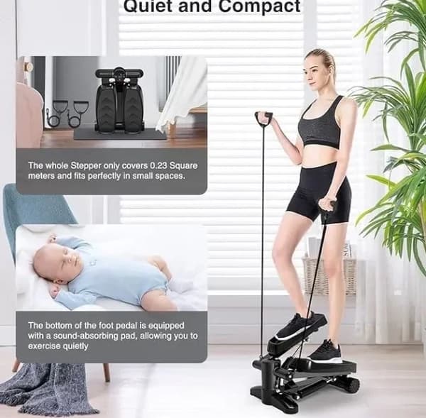 Fitness Stepper, LCD Skærm, Modstandsbånd,sort
