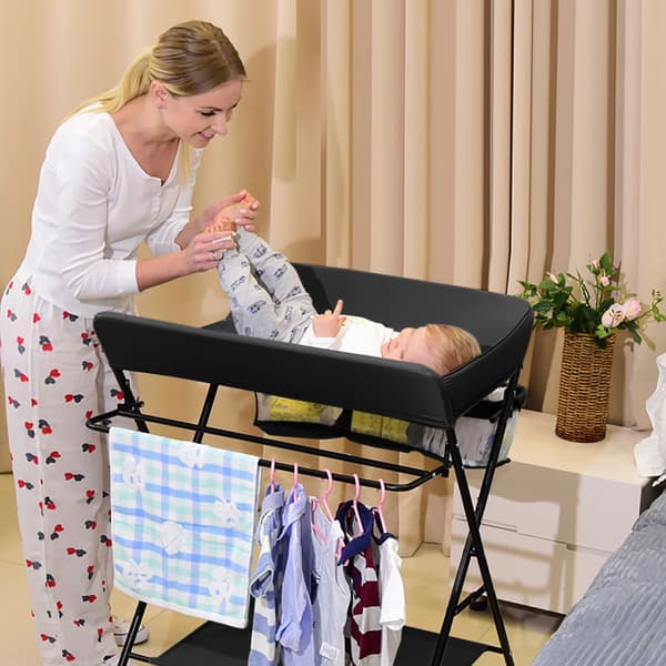 Babyskiftesation, Højdejusterbar, Sammenklappelig Design,sort