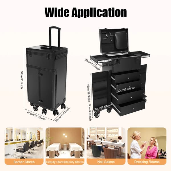 Makeup Case, Rullende Trolley, 4 Skuffer,sort
