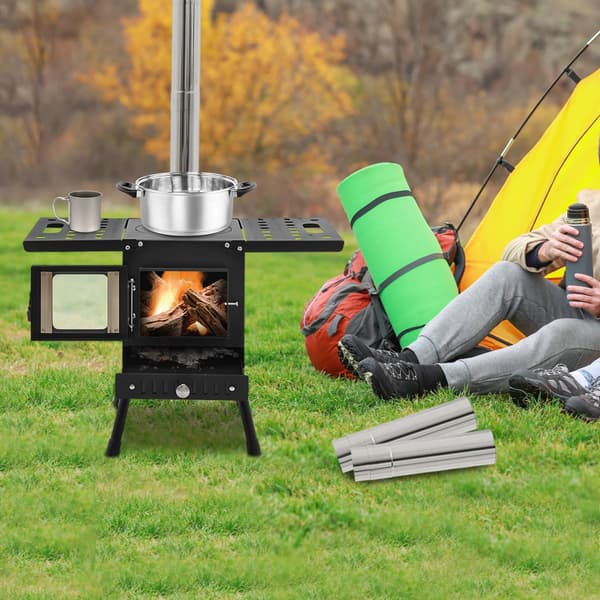 Campingkök, Bärbar Design, Effektiv Vedeldning,svart
