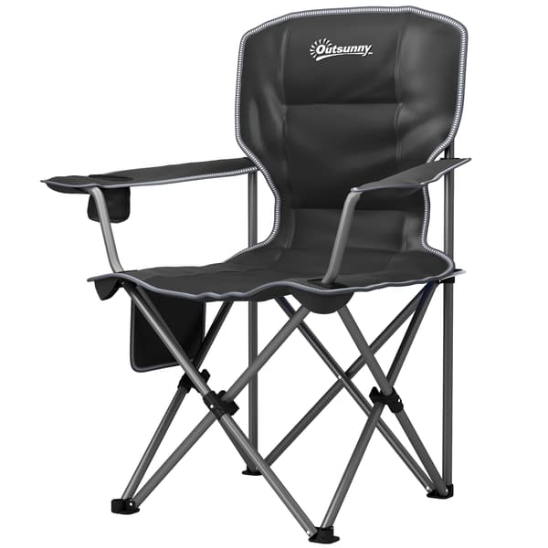 Campingstol, Vadderad Komfort, Bärbar med Koppställ,svart
