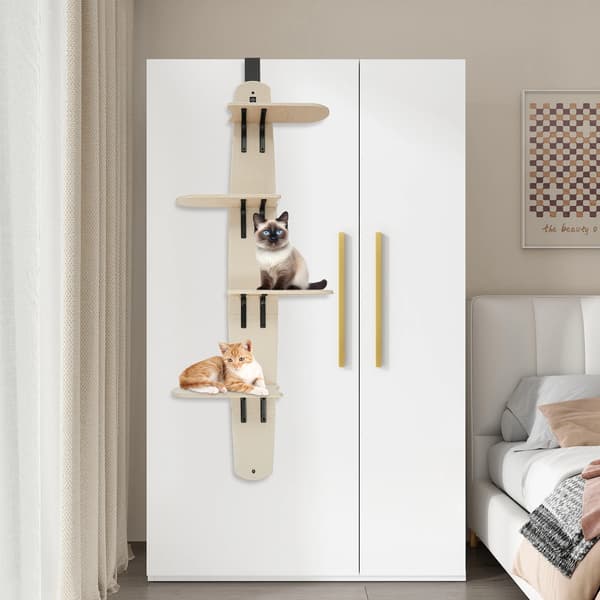 Kattträd, 4 nivåer, dörrmonterad design,Träfärg