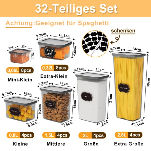 Madopbevaringsbeholdere, 32-pak, Stabelbart design,32pcs