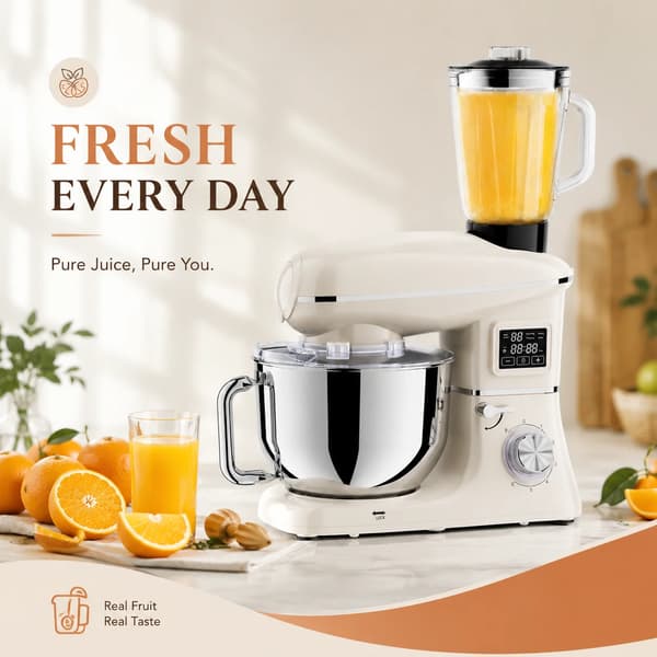 Stand Mixer, 6 Hastigheds Kontrol, 1900W Effekt,HVID