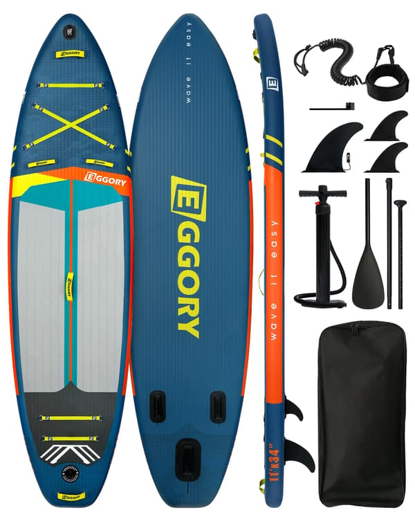 Oppustelig Stand Up Paddle Board, Tri-Fin Konfiguration, Holdbart PVC Materiale,Blå vandrette striber
