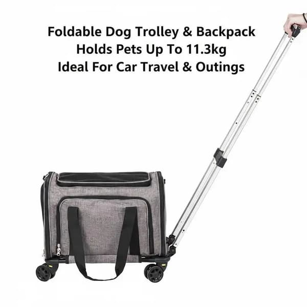 Husdjur Trolley Ryggsäck, Fällbar Design, Hållbart Tyg, grå