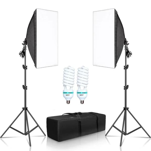 Softbox-belysningskit, justerbart stativ, E27-baserad kompatibilitet,135W Glödlampor