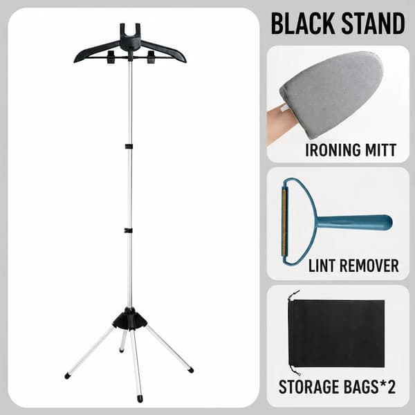 Tøjdamper Rack, Højdejusterbar, Sammenklappeligt Design,sort
