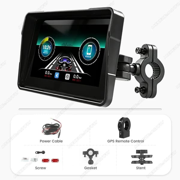 Carplay, Motorcykel GPS, 5 Tommer IPS Skærm, Android Auto,sort