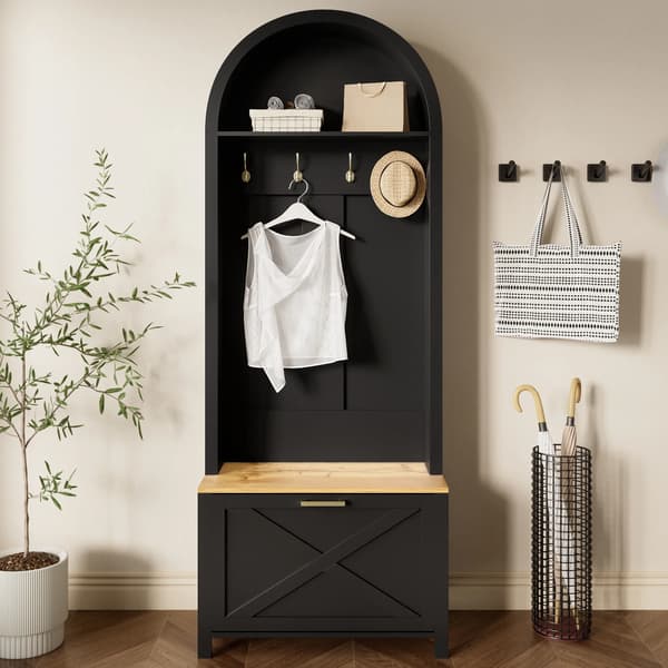 Kappeholder, Integreret Skoplagring, Flere Krog,Sort - Træ - MDF
