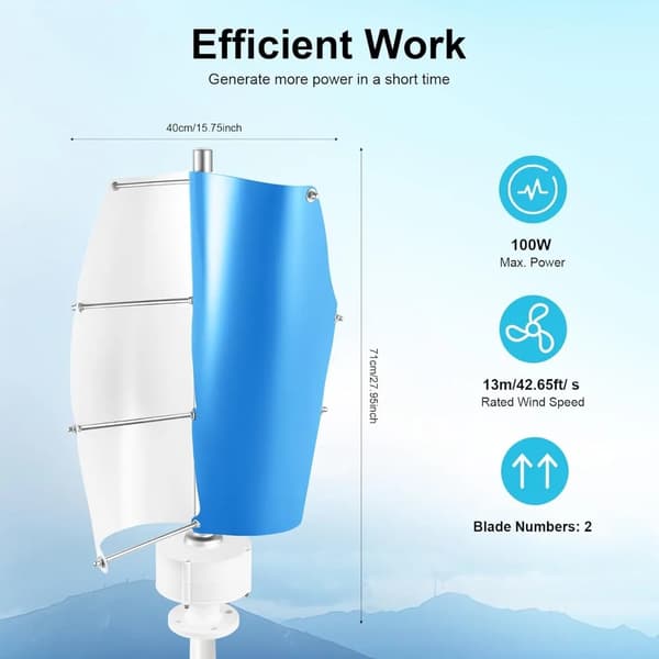 Vindmøllegenerator Kit, Høj Effektivitet, Automatisk Bremse,Blå