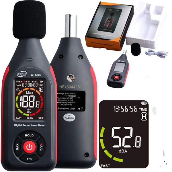 Sonometer, 30-130 dB måleområde, USB datahentning,sort