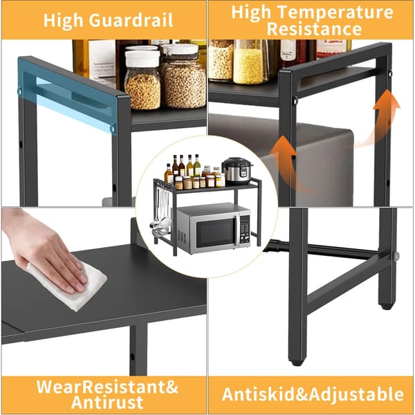Mikroovnshylde, Justerbart Design, Robust Konstruktion,Sort