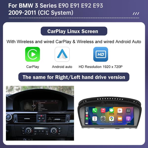 Carplay, högupplöst skärm, smartphoneintegration, kompatibel med BMW 3/5-serie E90/E91/E92/E93 E60 E61 E62,Ingen-b, 3 5 Serien CIC 8.8
