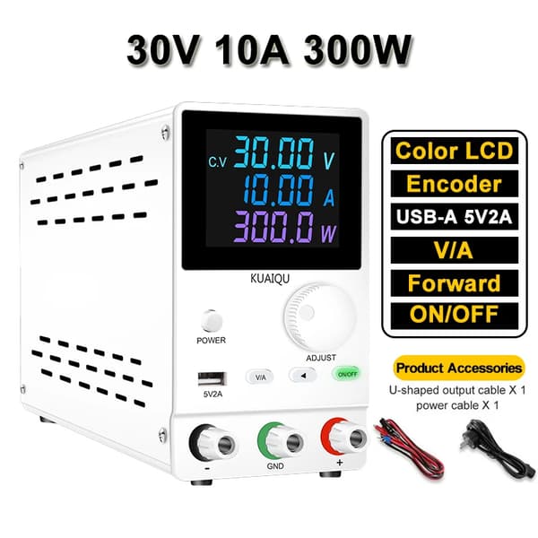 DC-strömförsörjning, justerbar spänning, hög precision,30V 10A 300W Vit
