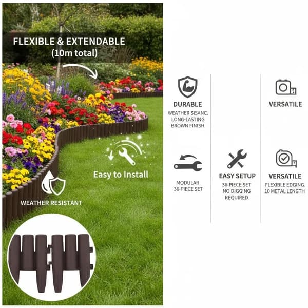 Plænekanter, Holdbart Plastik, Fleksibelt Design,Brun