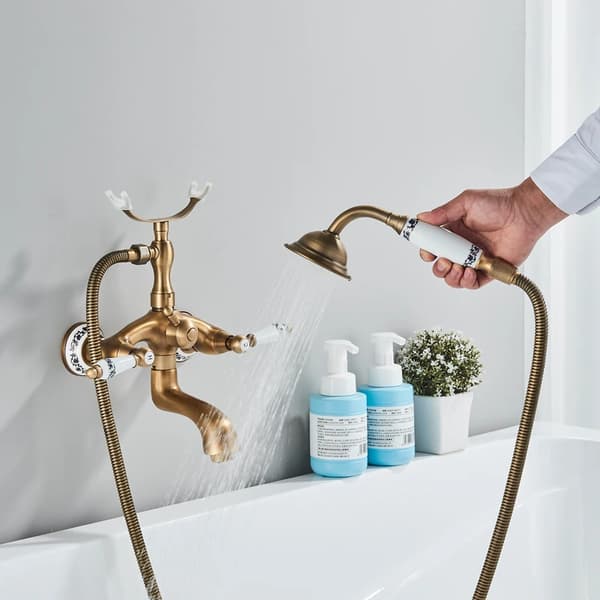 Badekar Bruser Sæt, Retro Design, Dobbelt Håndtag Vandhane,Antik Messing A