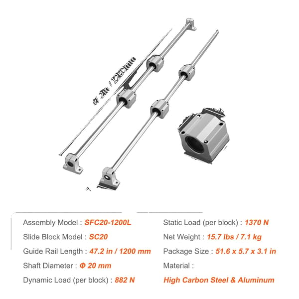 Lineær bevægelsessæt, glat drift, robust konstruktion,20mm1200mm
