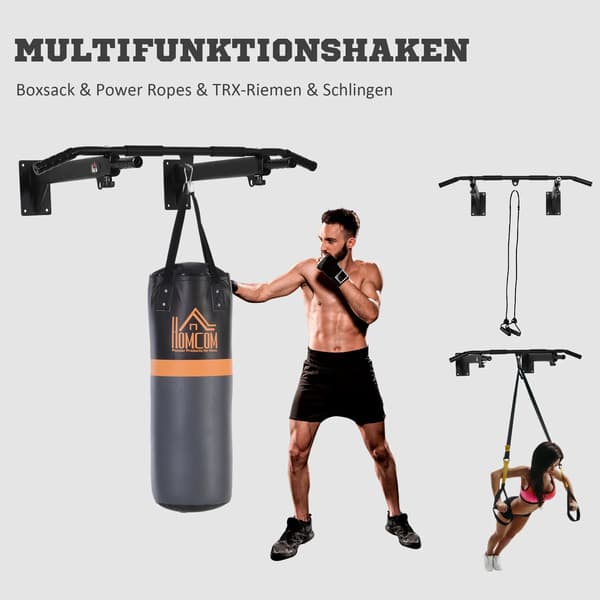 Pull-Up Bar, Kraftigt Stål, Väggmonterad Design, svart