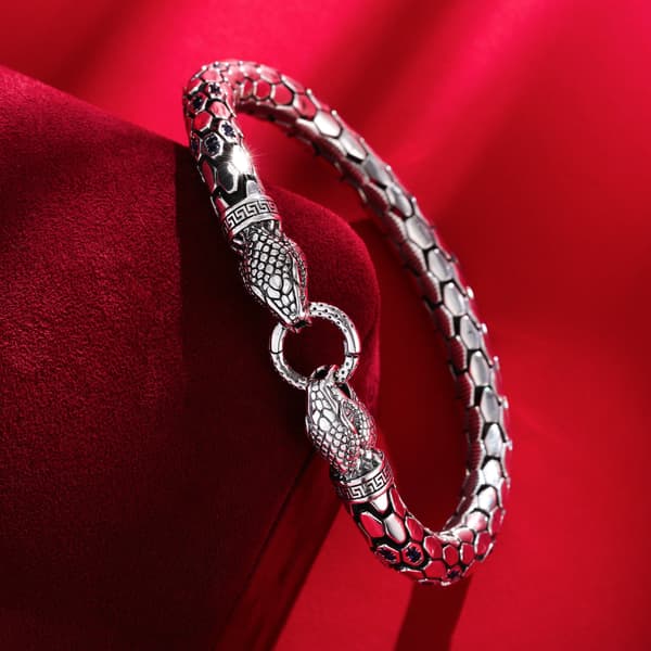 Armband, 925 Sterling Silver, Retro Ormhuvud Design,Silverpläterad