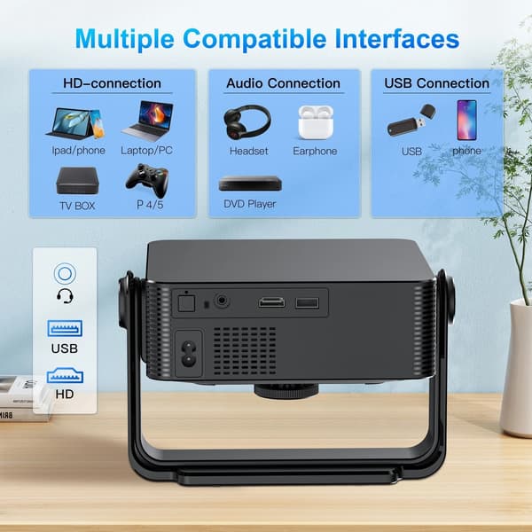 Projektor, Native 1080P, WiFi og Bluetooth-forbindelse,100V-240V EU stik, sort