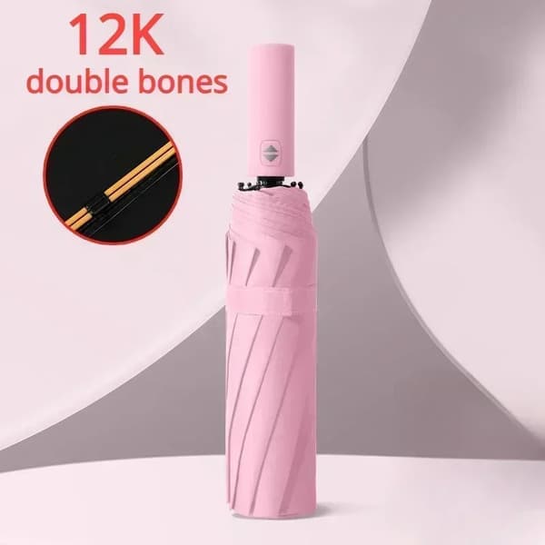 Paraply, Vindskyddat, Automatiskt Fällbart,Järn-d, rosa-24ben, 24K-d