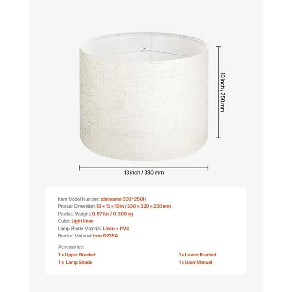 Trommelampe Skærm, Linned Materiale, Nem at Samle,Elfenben