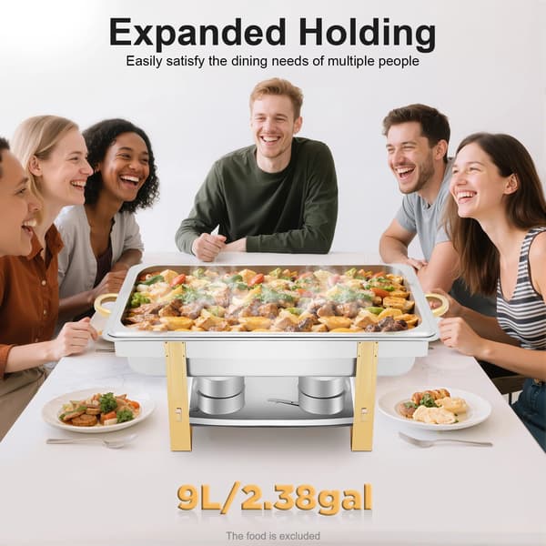 Chafing Dish, Rustfrit Stål Konstruktion, 9 Liter Kapacitet,Sølv