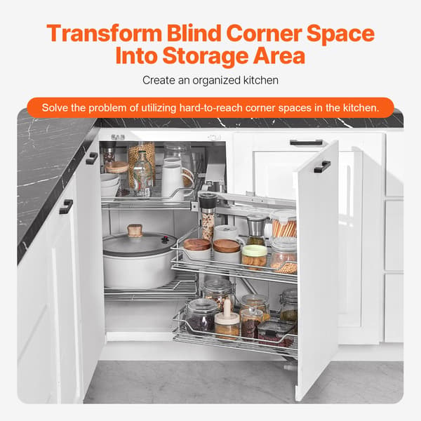 Blind Corner Organizer, Rustfrit Stål, 2-lags Design,34x24tommer