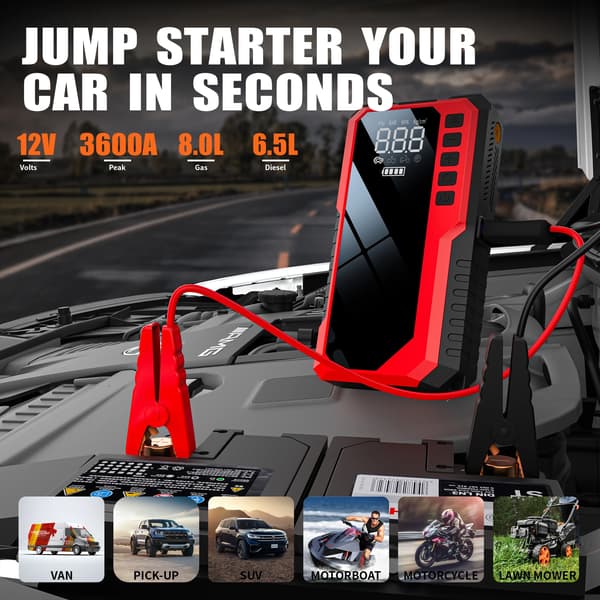 Bil Jump Starter, 12000mAh Power Bank, 3600A Spidsstrøm,CYD17