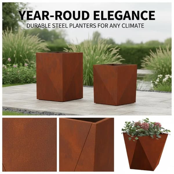 Planter, Rustik Effekt, Holdbar Metal Konstruktion,hær grøn