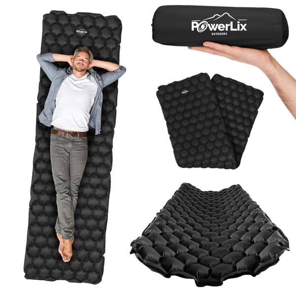 Oppustelig madras, letvægtsdesign, ergonomisk støtte,sort