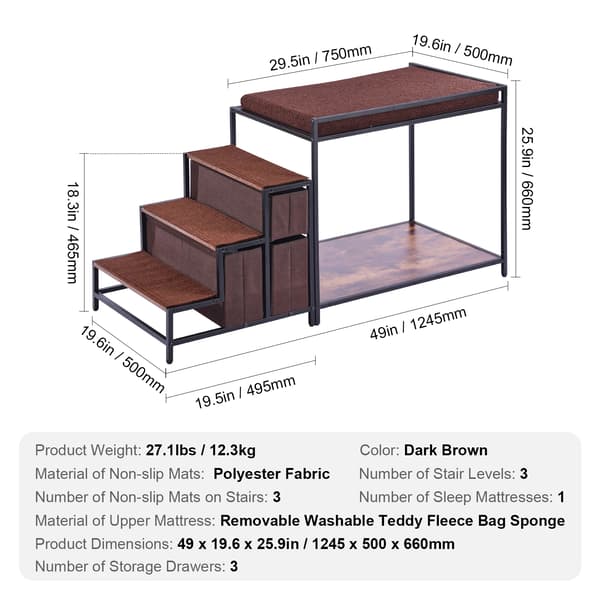 Kæledyr Bunk Bed, Multi-Niveau Design, Robust og Sikker,Sort og træplanke