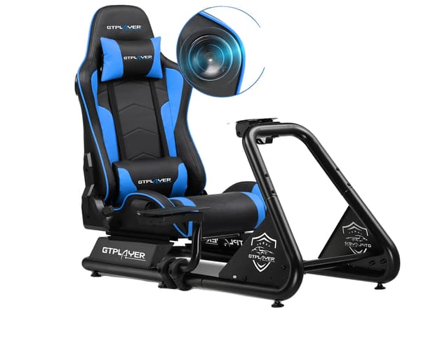 Sim Racing Cockpit, Justerbart Ergonomisk Design, Indbyggede Stereo Højttalere,Blå