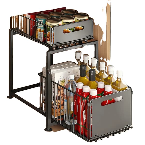 Under Disk Organisatör, Utdragbar Design, Höjdjusterbar,2 Tier-B