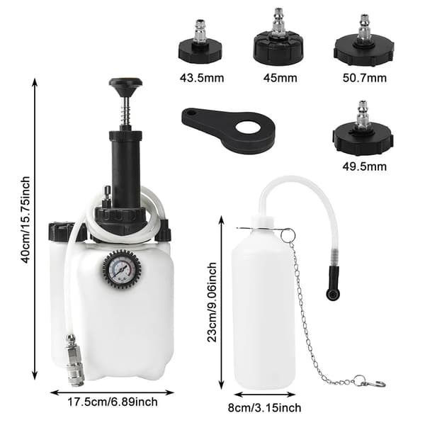Bromsvätska Bleeder Kit, 3L Tryckkapacitet, 1L Påfyllningsflaska,VIT