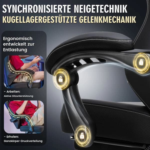 Spelstol, Ergonomisk Design, Justerbart Fotstöd,BLK