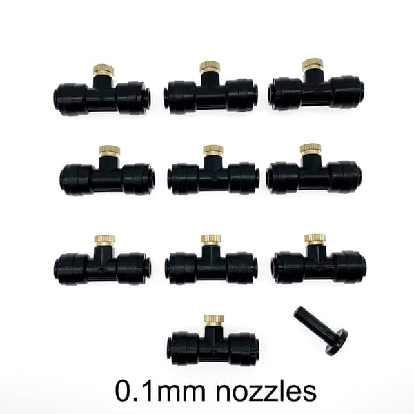 Misting Dyser, Hurtig Adgang Tee Connector, Holdbar Messing Konstruktion,10stk 0.1mm sort