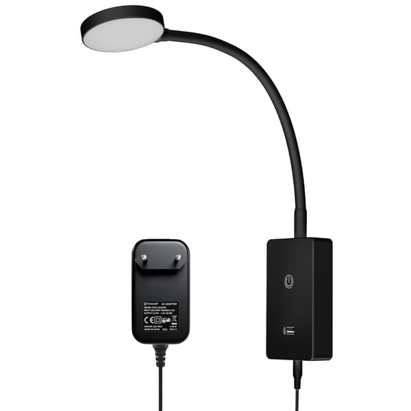 Seinälle Asennettava LED-lukuvalo, Himmennettävä, USB-latausportti,musta