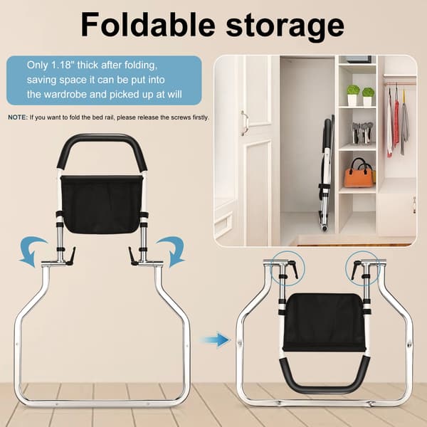 Ældre Sengesidebeskyttelse, Foldbart Design, Justerbar Højde,A