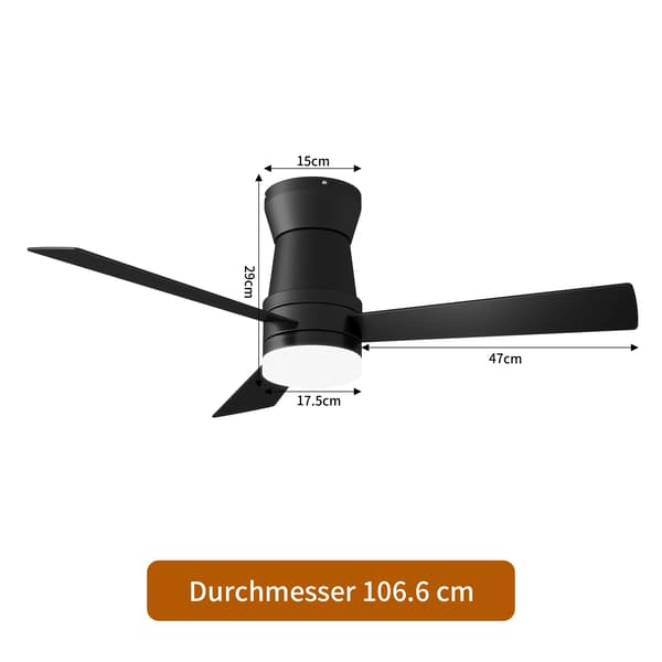 Loftventilator, Integreret LED-lampe, Stille drift,sort