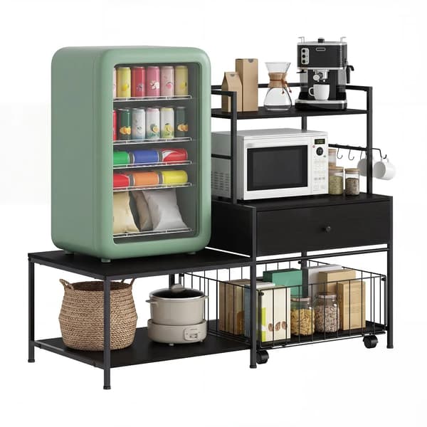Mini Køleskab Stativ, Multifunktionel Organizer, Gulvstående Design,sort