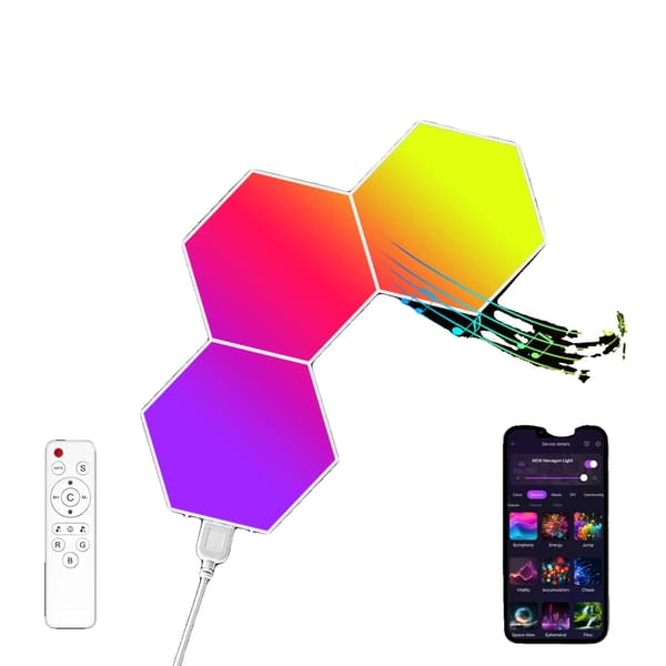 Hexagon Lys, Smart Kontrol, Musik Synk,Hexagon Lys 3PCS