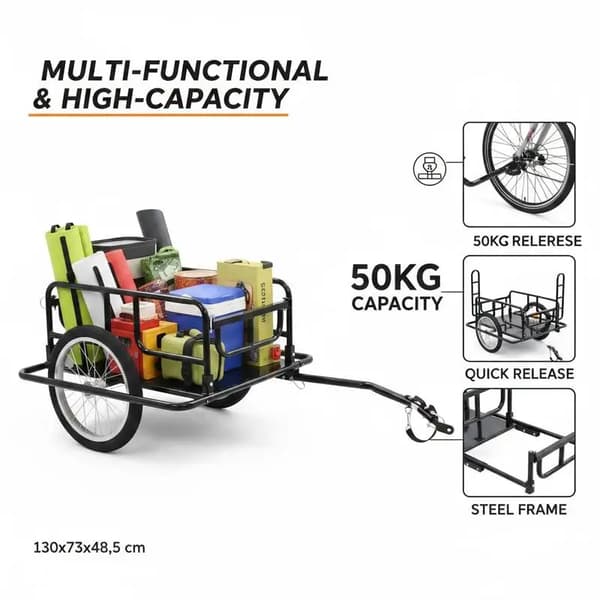 Cykeltrailer, Stål Konstruktion, Sammenklappeligt Design,sort