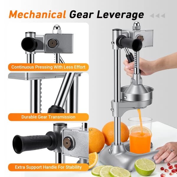 Citruspresser, Gear-Boosted Design, Dobbelt Trykhoved,Sølv